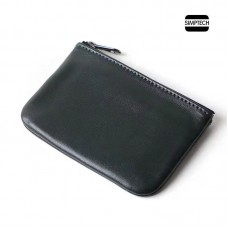 Leather Coin Purse Change Holder Squeeze Spring Closure Pouch w Key Ring, 4.1" by 3" - Great Gift for Men Women
