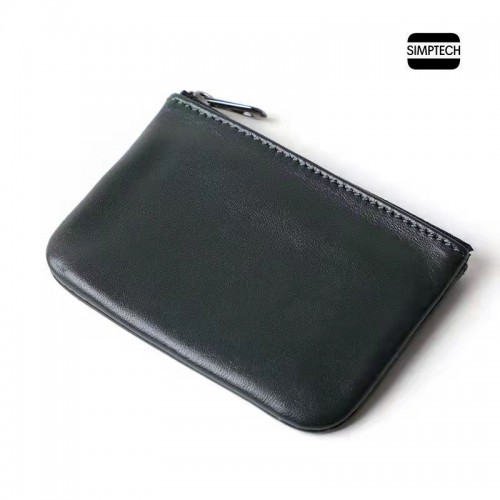 Leather Coin Purse Change Holder Squeeze Spring Closure Pouch w Key Ring, 4.1" by 3" - Great Gift for Men Women